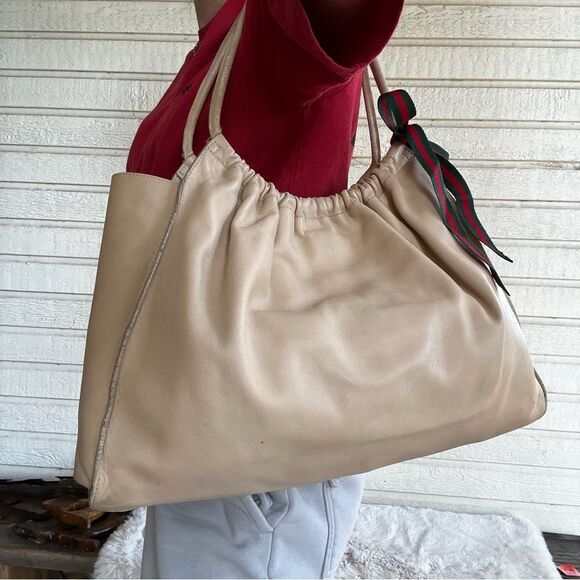 GUCCI Beige Y2K Vintage Slouchy Tote Drawstring Shoulder Bag Jackie Sherry Line - Picture 9 of 13